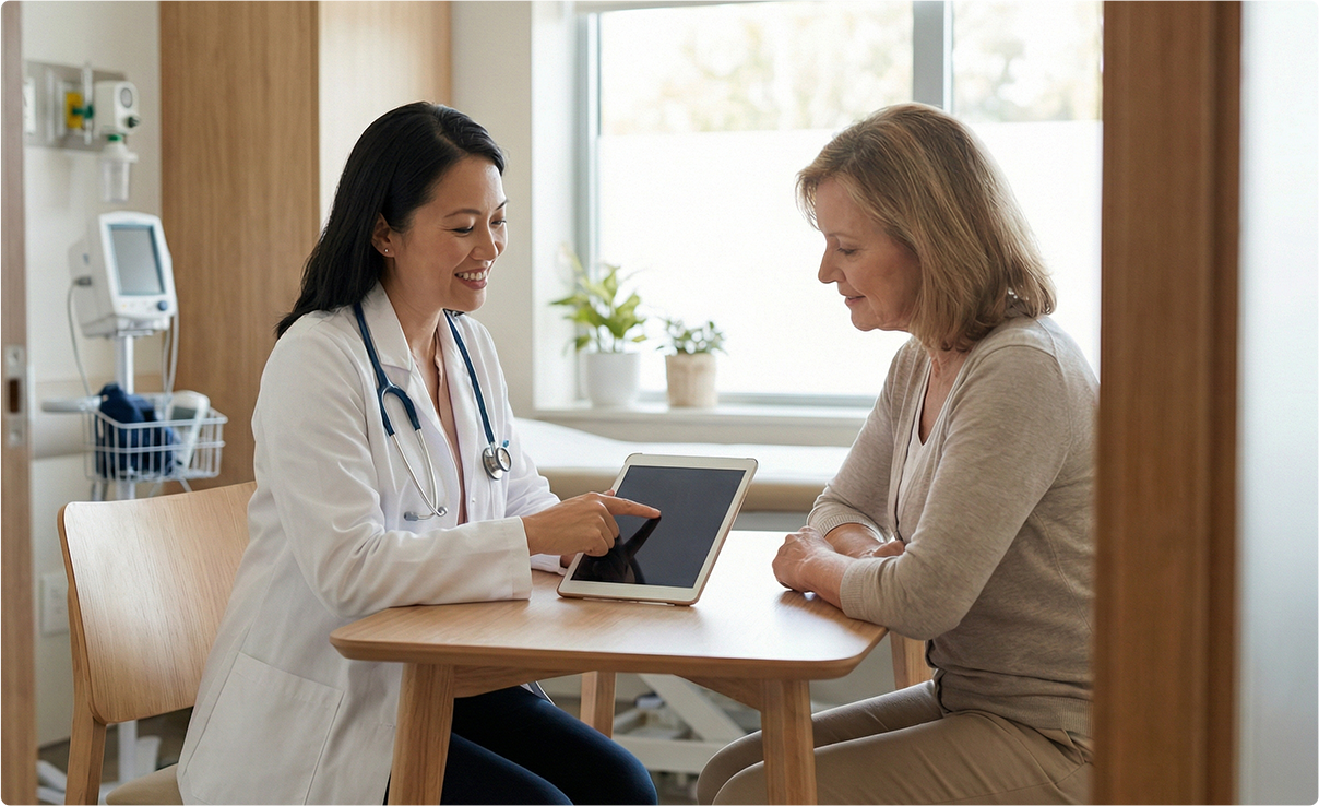 Doctor reviewing information with a patient