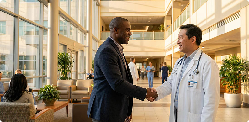 International patient services welcome scene